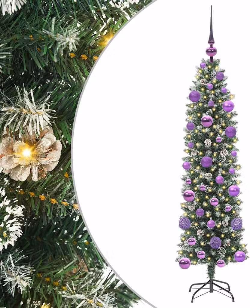 Albero di Natale Artificiale Sottile Verde e Bianco 120 cm
