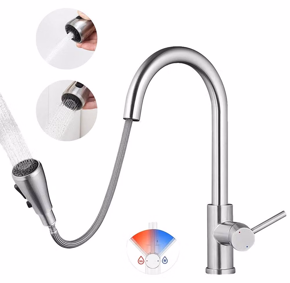 Miscelatore da cucina, design estraibile, doppia modalità di flusso dell'acqua, cromo, attacco G3/8
