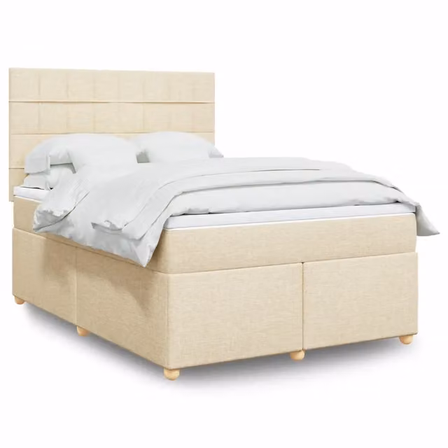 Letto Ibrido vidaXL con Giroletto a Molle e Materasso in Tessuto Beige e Bianco L/P/H: 140 x 200 cm
