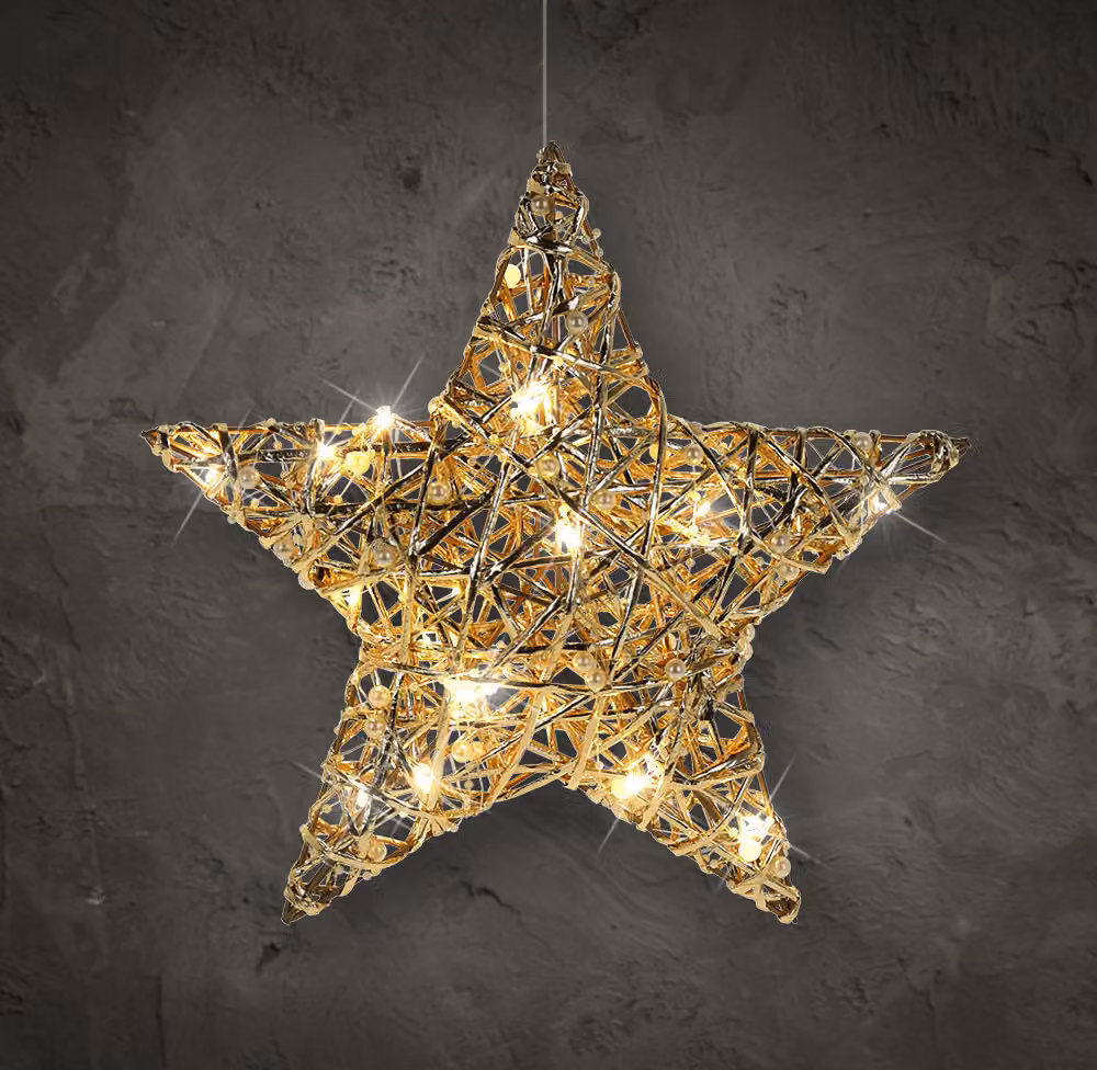 Stella LED 30 cm in ORO - da appendere con batteria / timer