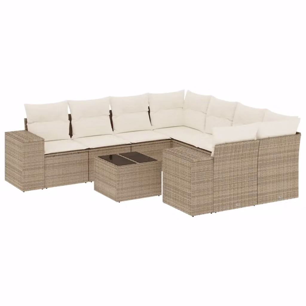 Set Divano da Giardino a L vidaXL 9 pz con Cuscini Beige e Tavolino in Polyrattan e Metallo – 2