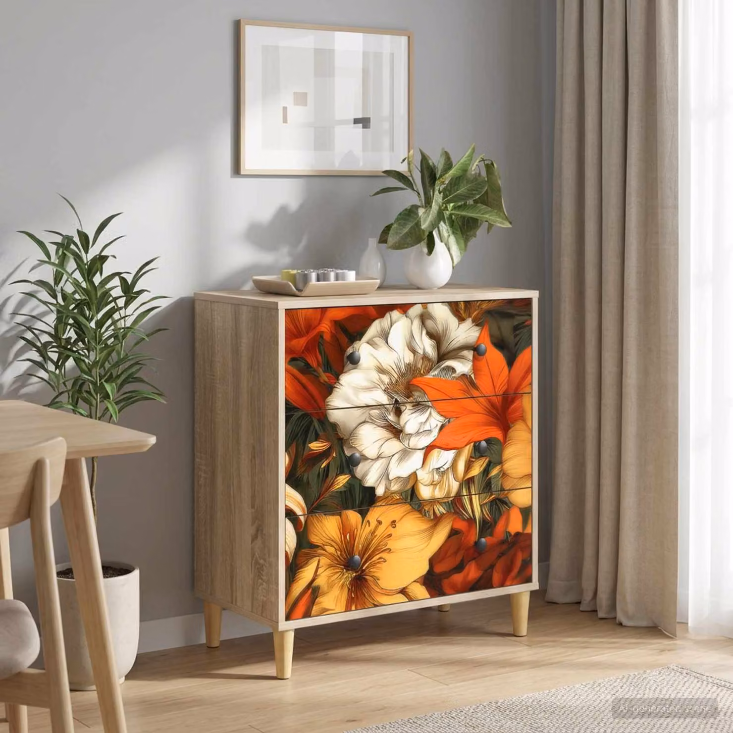 Cassettiera vidaXL GENNEP con stampa floreale color Sonoma, L: 66 cm, P: 36,5 cm, H: 75 cm