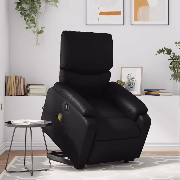 vidaXL Poltrona Alzapersona Elettrica con Massaggio in Similpelle Nera per Senior