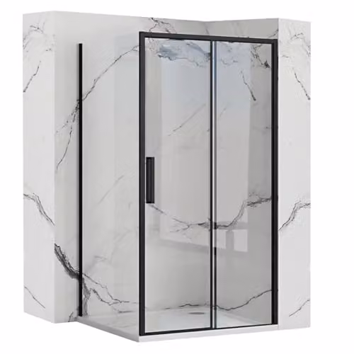 Rea - Box Doccia Rettangolare Rapid Slide Box Doccia Senza Piatto Doccia Vetro Temperato Di Sicurezza Trasparente 6 mm (Nero) Porta: 150 Parete: 90 cm