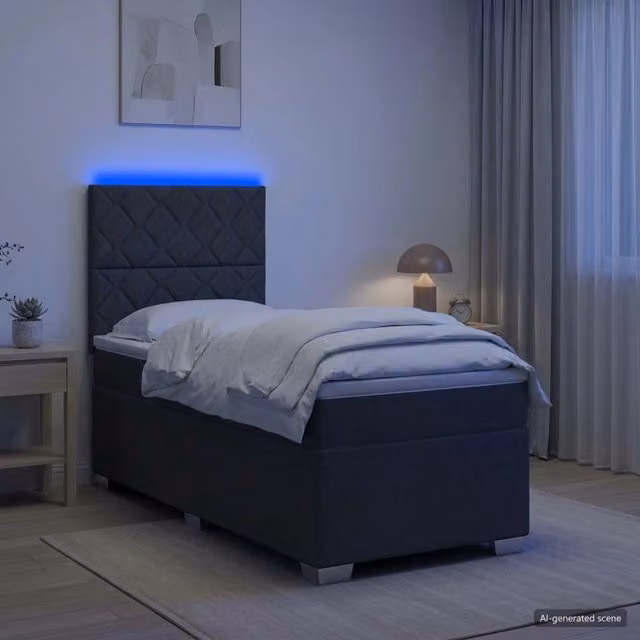 Letto box spring con materasso vidaXL in tessuto Grigio, con base a sollevamento, illuminazione sottostante e porta di ricarica USB, L/P: 190 x 90 cm