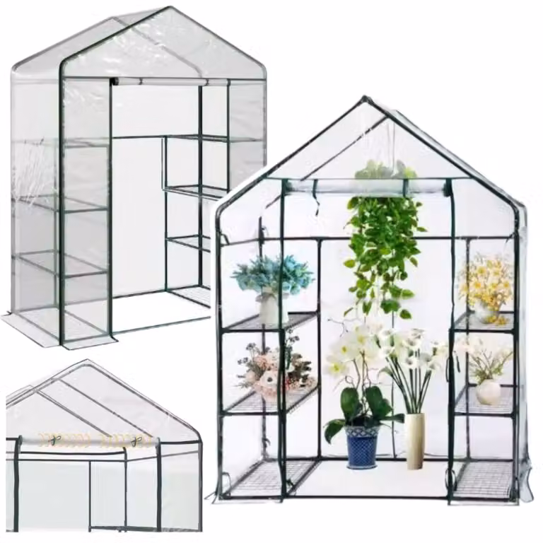 Mini serra da giardino per balcone 4 ripiani metallici in lamina di PVC 195 X 143 X 73 cm
