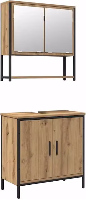 Set di mobili da bagno moderno composto da mobile lavabo e armadietto con specchio in legno marretto opaco L/P/H: 60 x 30 x 60 cm