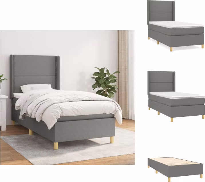 vidaXL Letto a molle con materasso in tessuto grigio scuro 100x200 cm - Letti e strutture letto