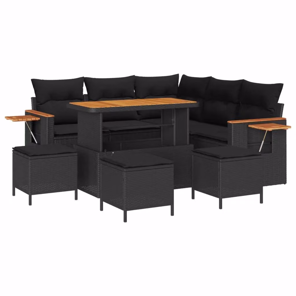 Set Divano da Giardino vidaXL a Forma di L con 10 Pezzi, Nero, con Cuscini e Tavolino, Struttura in Acciaio e Polyrattan – 2
