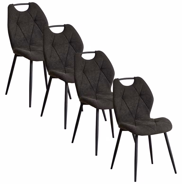 Sedie da pranzo - Set da 4 - Imbottite in tessuto - Gambe in metallo - Design moderno - Senza braccioli - Per cucina/soggiorno/camera da letto - Nero