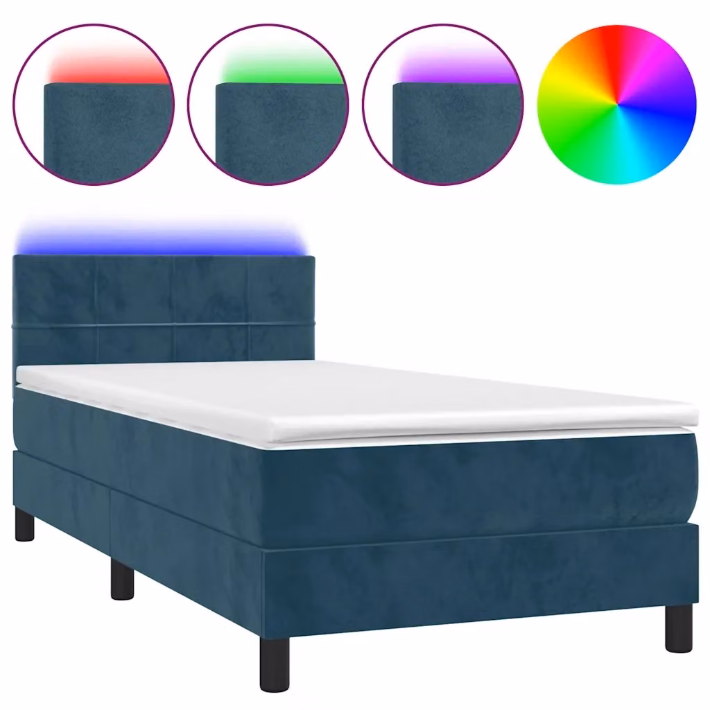 Letto Ibrido vidaXL in Velluto Blu con Materasso, Illuminazione LED e Porta USB, L/P: 90 x 190 cm – 2