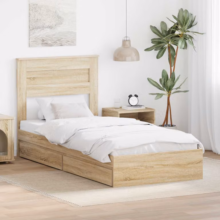 Letto con contenitore e cassetto vidaXL in Rovere Sonoma, L/P: 90 x 190 cm