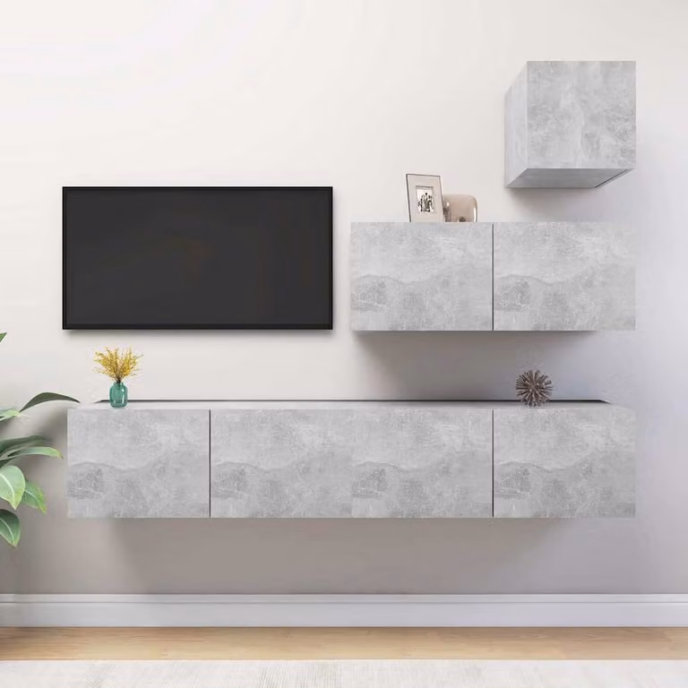 vidaXL Set di Mobili Porta TV Moderno 4 Pezzi in Legno e MDF Grigio Cemento