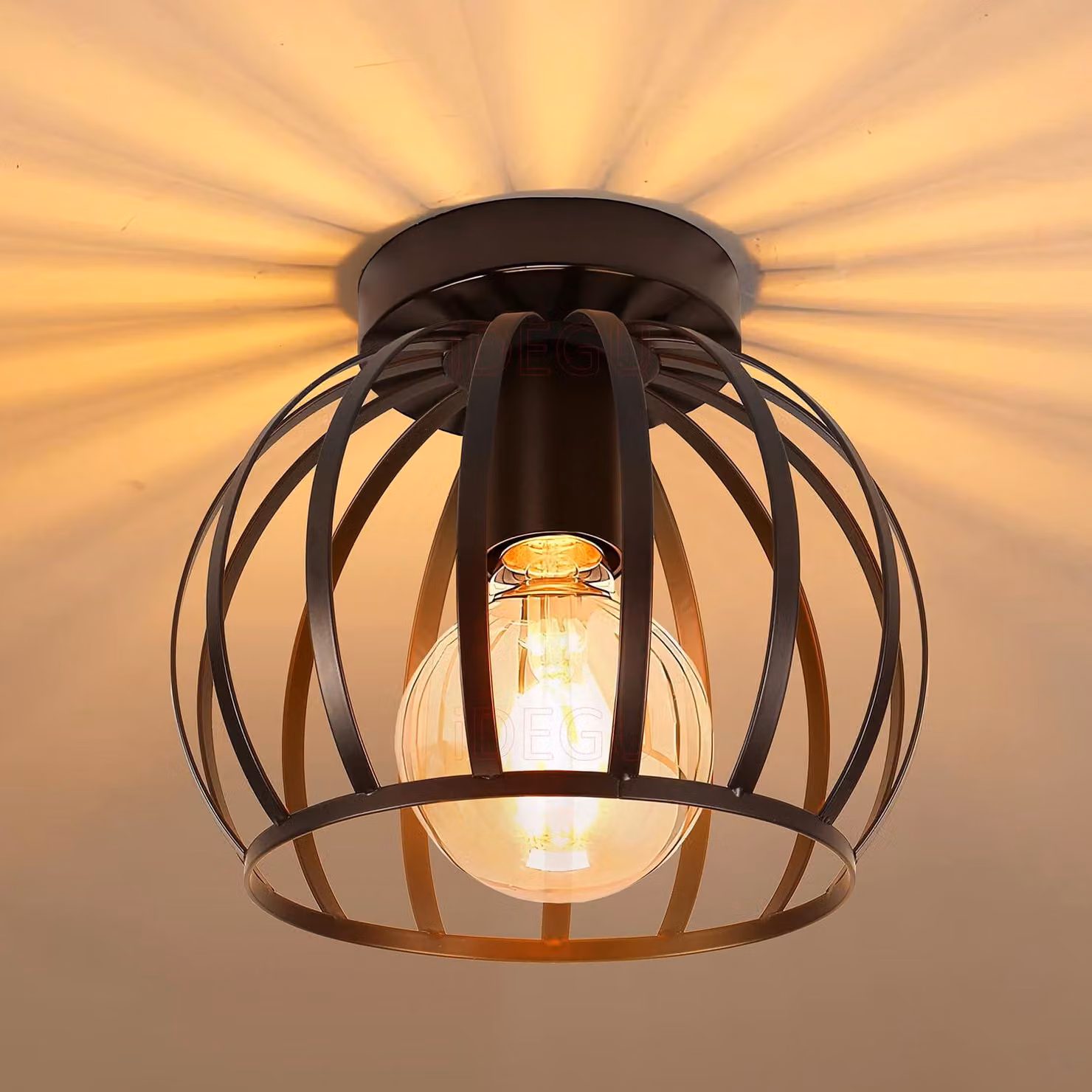 Lampada a sospensione industriale vintage con struttura in metallo a gabbia, design geometrico, lampada da soffitto E27 ideale per camera da letto, caffè, ristorante, ingresso, corridoio, dimensioni 20 cm
