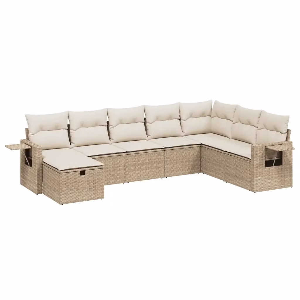 vidaXL Set Divano da Giardino a L 8 pz con Cuscini Beige e Ottoman in Polyrattan e Acciaio – 2