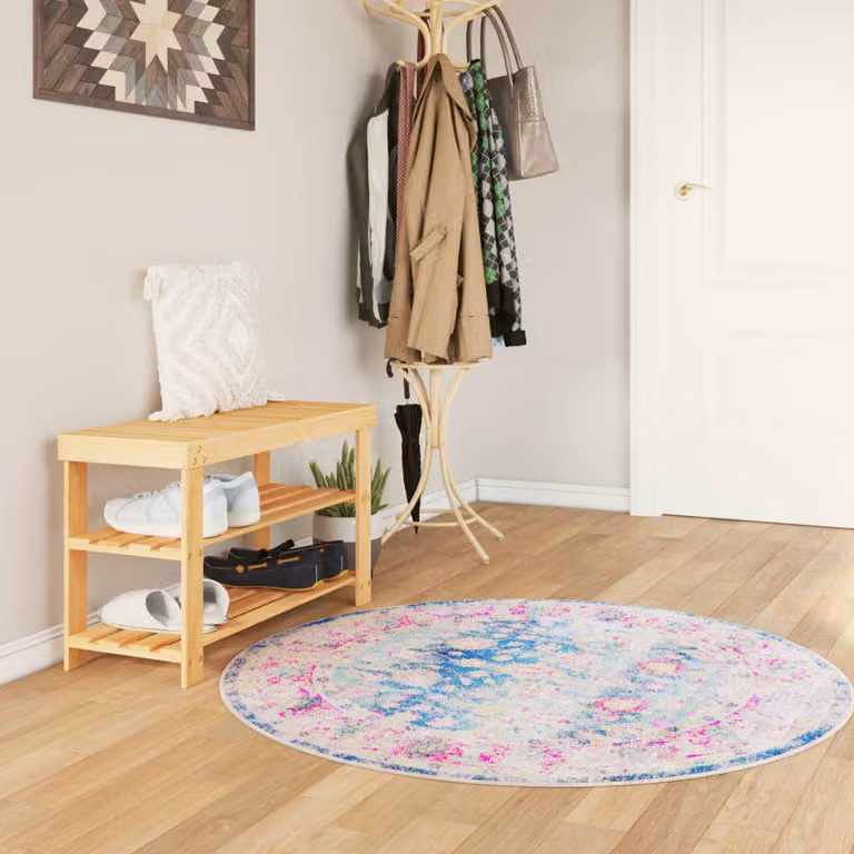 Tappeto rotondo lavabile vidaXL con design astratto moderno, multicolore, Ø 120 cm