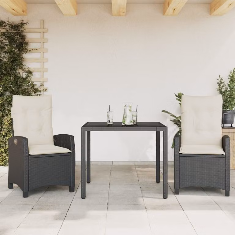 Maison Exclusive - Set da pranzo da giardino 3 pezzi con cuscini in polyrattan nero
