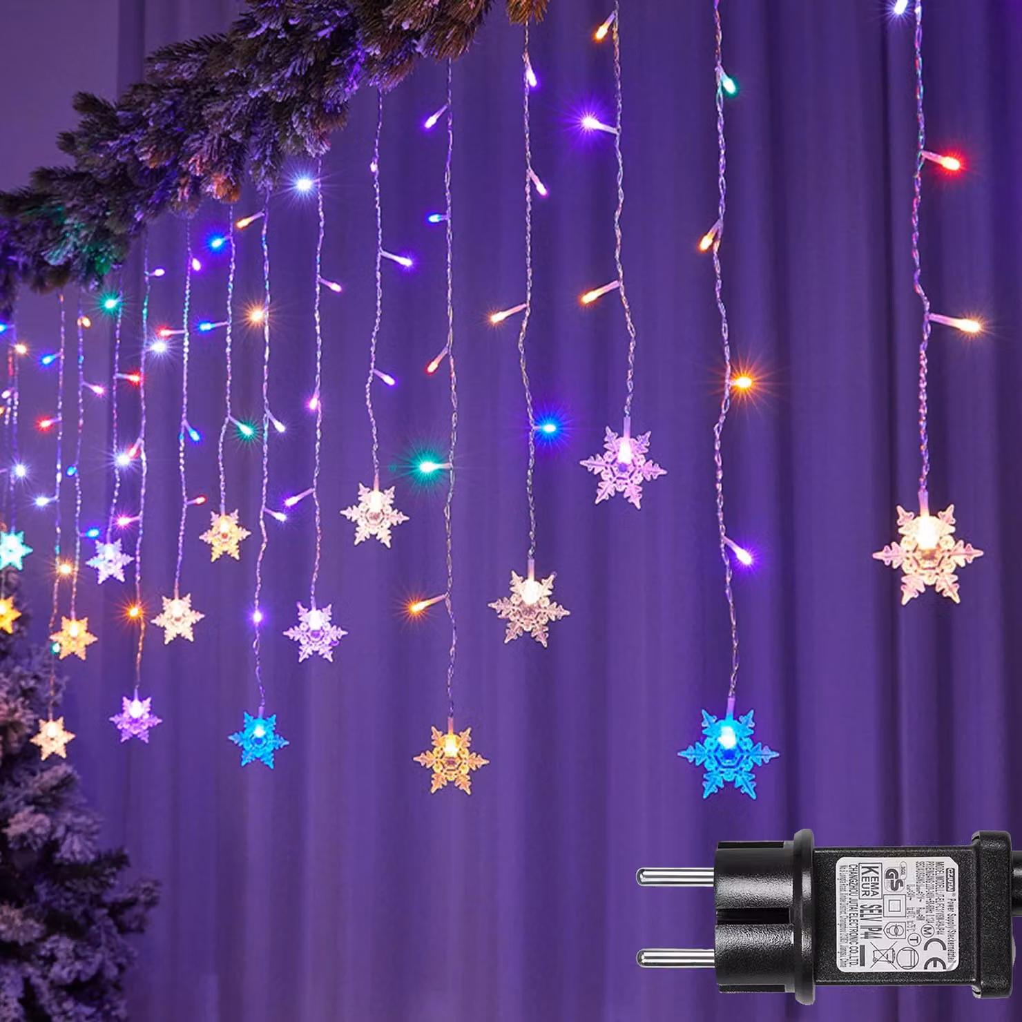 LED fiocco di neve luci fatate colorate tenda luminosa 8 modalità di luce festa interna giardino finestra illuminazione di Natale