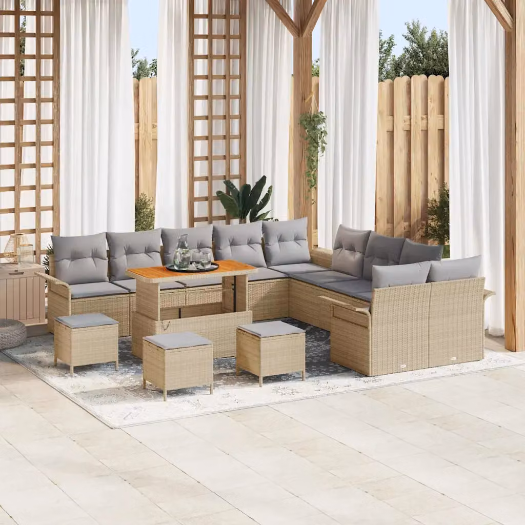 Set Divano da Giardino vidaXL 14 Posti con Tavolino e Pouf in Metallo e Tessuto Beige e Grigio – 1