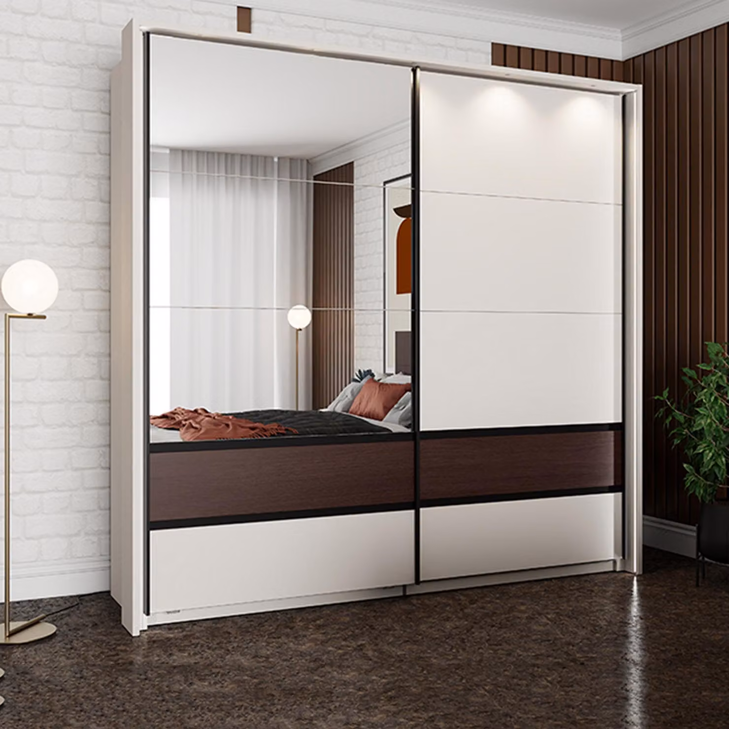 Vangvi - Guardaroba 2 Ante, 220x217h cm Bianco Crema, 2 Ripiani