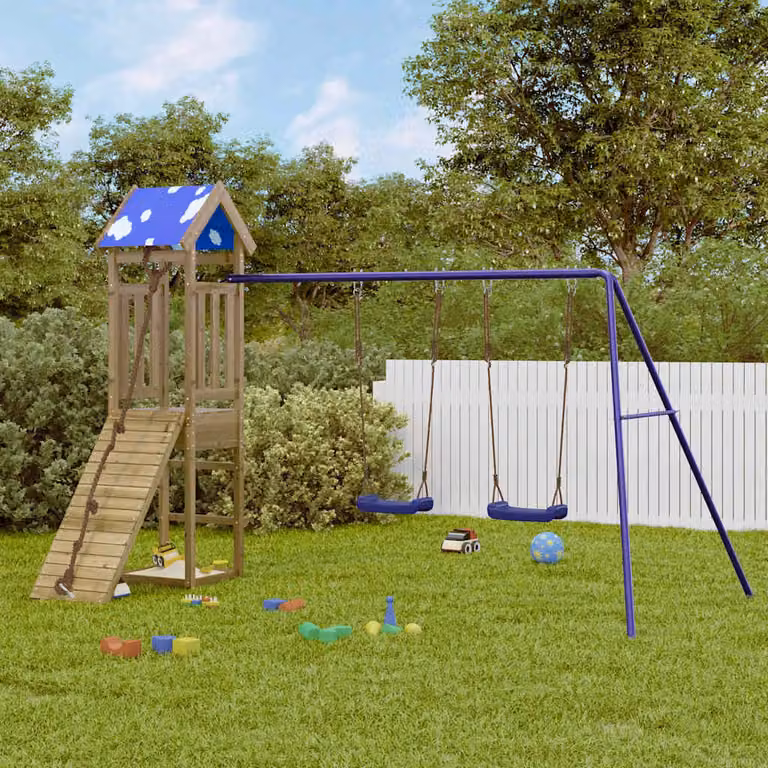 vidaXL Set da Gioco da Esterno con Torre di Gioco, Altalena e Sabbiera in Legno Multicolore