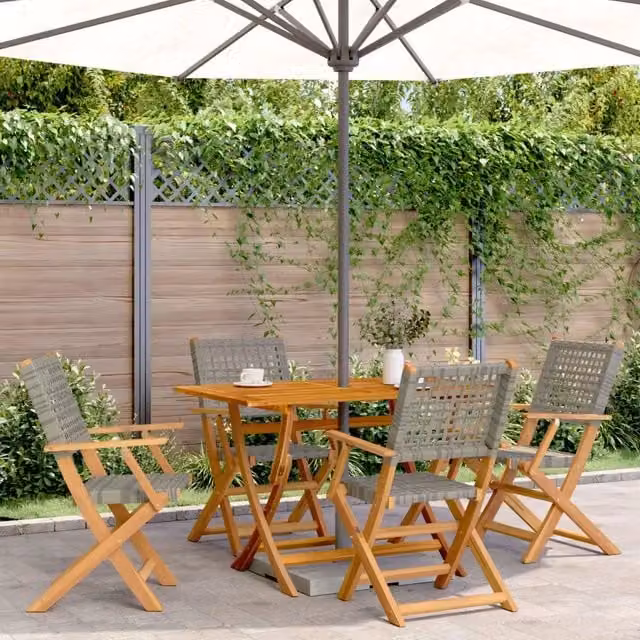 Set di 4 sedie pieghevoli vidaXL in polyrattan grigio e legno di acacia con braccioli