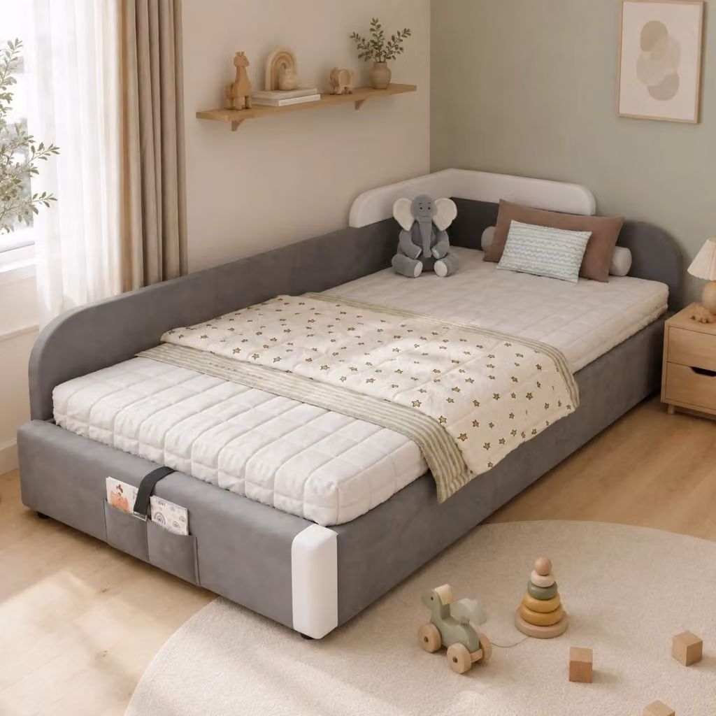 Letto singolo con contenitore idraulico Mivray in velluto grigio con rete a doghe L/P/H: 205 x 90 x 71 cm – 2