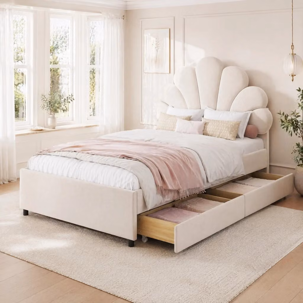 Letto Imbottito REDOM Beige con 2 Cassetti L/P/H: 203 x 90 x 116 cm – 2