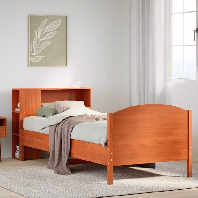 Letto Libreria senza Materasso Marrone Cera 100x200 cm in Pino 3323082