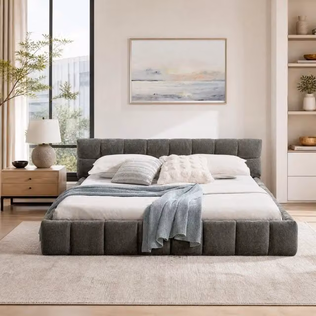 Letto matrimoniale Mivray con rivestimento in ciniglia trapuntata grigio, L/P: 160 x 200 cm