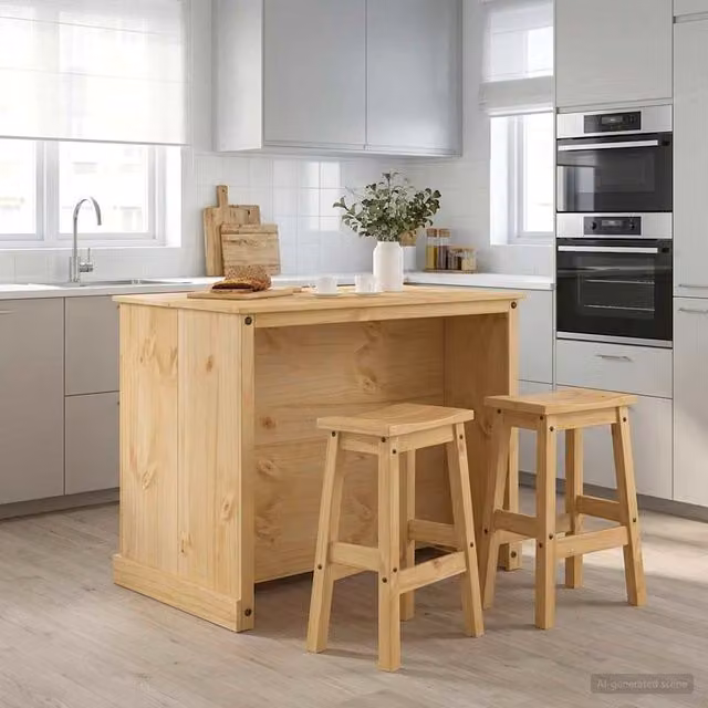 Set isola da cucina 3 pezzi vidaXL Cera di Miele in legno di pino, marrone e beige, L/P/H: 112 x 77 x 91,5 cm – 1