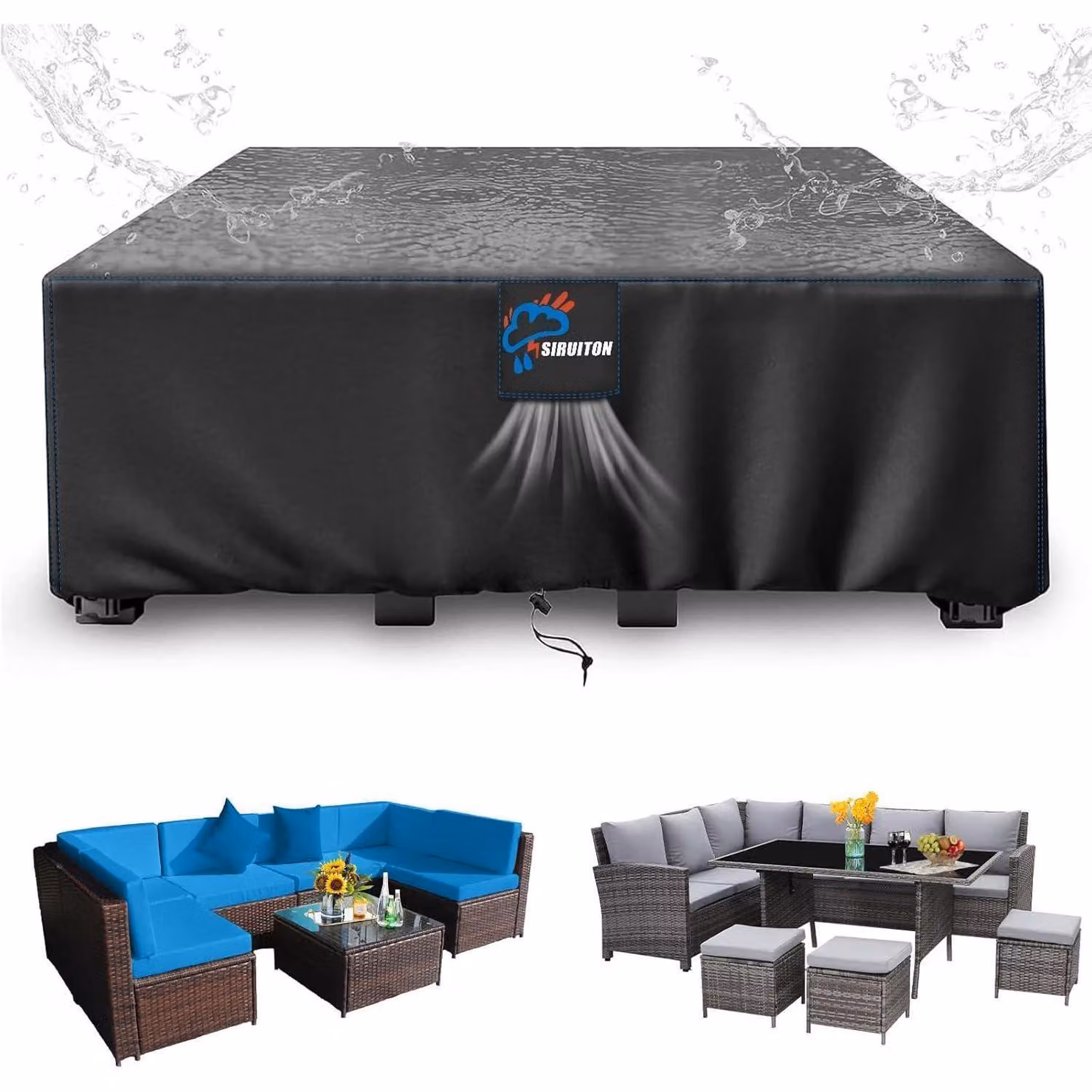 SIRUITON Copertura per mobili da giardino 280x205x106cm - Impermeabile, Antivento, Resistente ai raggi UV, Tessuto Oxford 420D per carichi pesanti