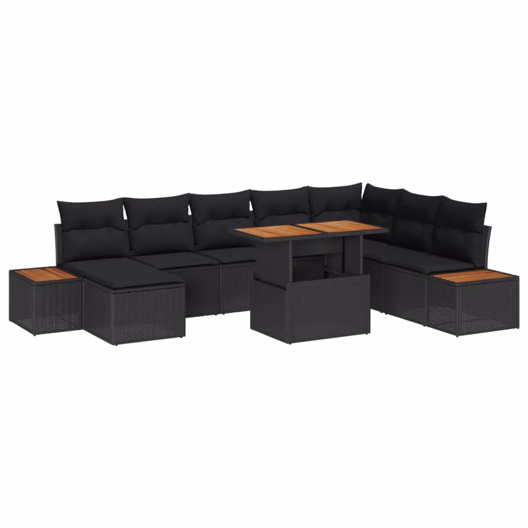 vidaXL Set da Pranzo da Giardino 9 Pezzi in Polyrattan e Legno di Acacia Nero e Marrone