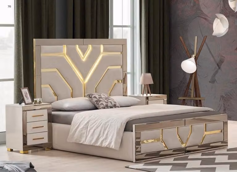 Moderno set da camera da letto composto da 3 elementi, con letto e 2 comodini