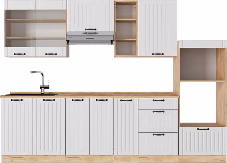 Cucina componibile Vicco Fame-Line Bianco rustico 280 cm , PL Rovere, Model 57204