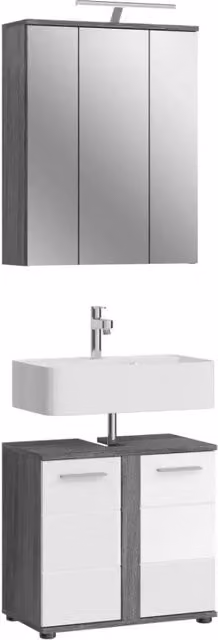 Set di mobili da bagno WILLIAM – Grigio scuro e bianco – 64x191x34 cm – Con LED