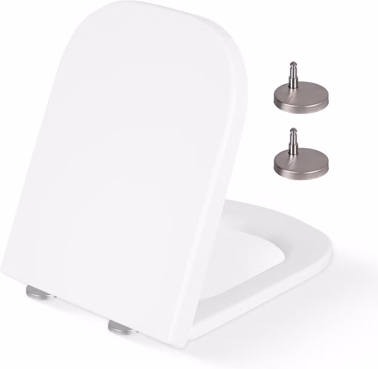 Copertura per WC, 48x37 cm, quadrata, con sistema di abbassamento automatico, chiusura rapida, cerniere regolabili, per bagno