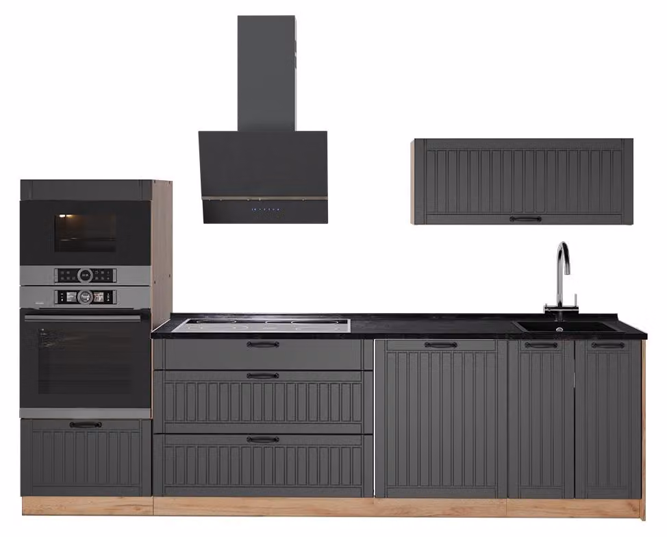 Cucina componibile Vicco Fame-Line Grigio scuro/Rovere dorato 280 cm, PL Antracite, Model 64687
