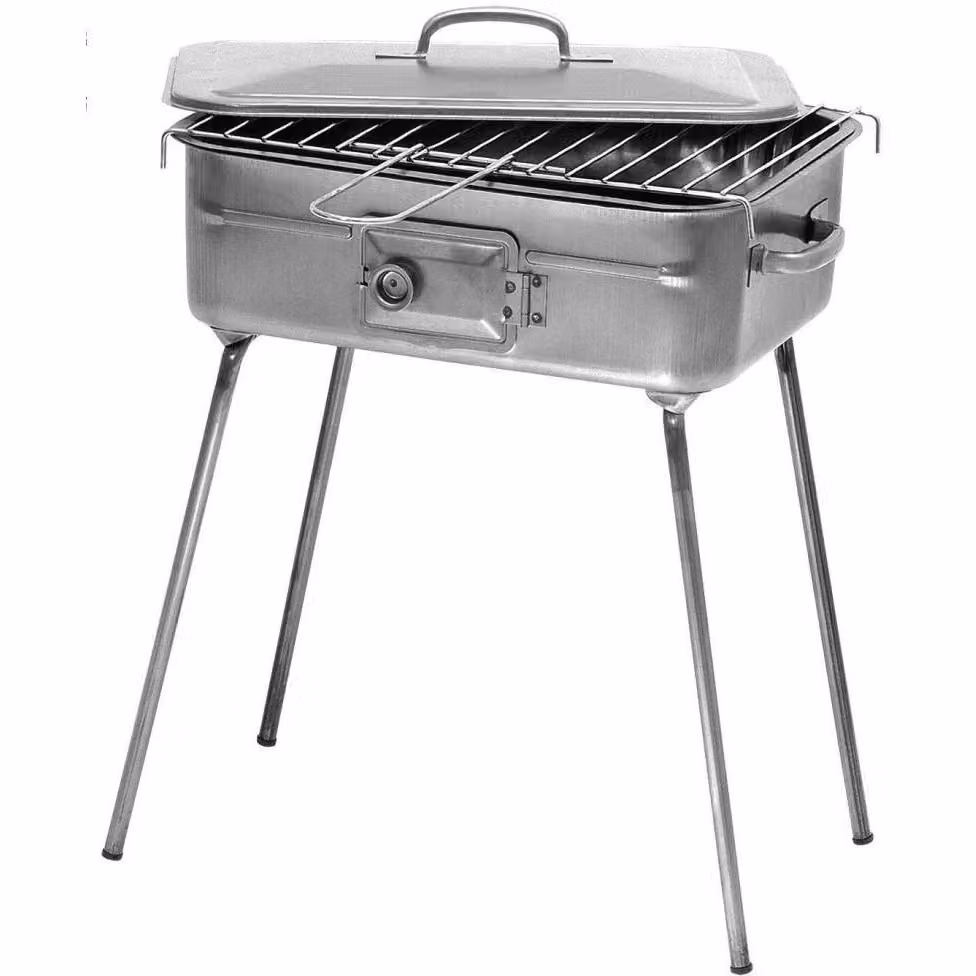 Barbecue da picnic a carbone con coperchio Filcasalinghi in acciaio smaltato argento H 65 x L 37 x P 27 cm