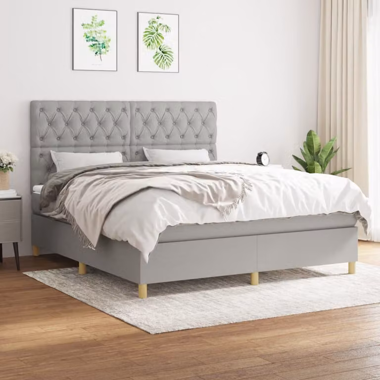 vidaXL Letto Ibrido con Giroletto a Molle e Materasso a Tasche Grigio Chiaro L 160 x P 200 x H 128 cm