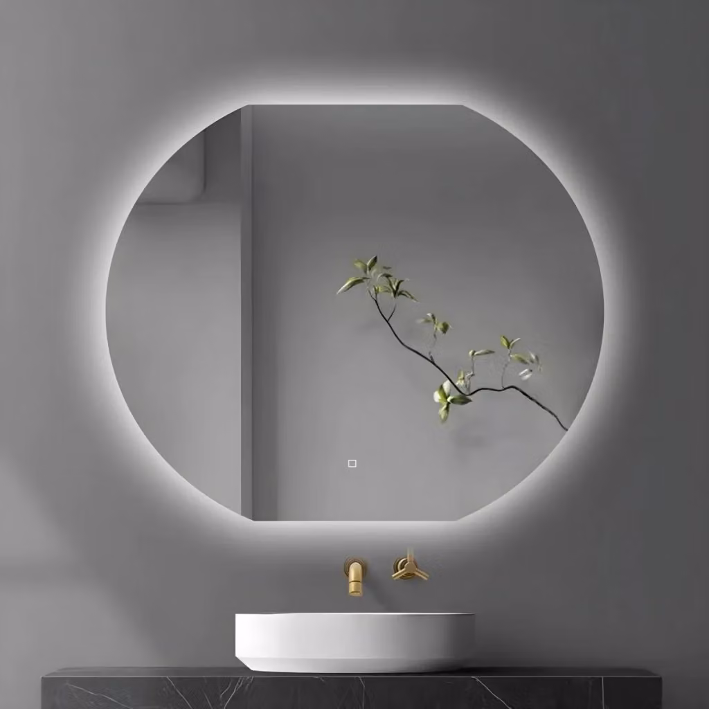 Specchio semicircolare retroilluminato LED OGOMONDO con interruttore touch e luminosità dimmerabile, L: 100 cm, H: 80 cm – 2