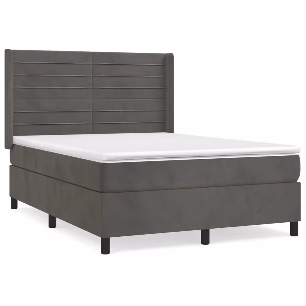 Letto Ibrido con Giroletto a Molle e Materasso vidaXL in Velluto Grigio e Bianco, Struttura in Legno di Larice, L/P/H: 193 x 147 x 128 cm – 2