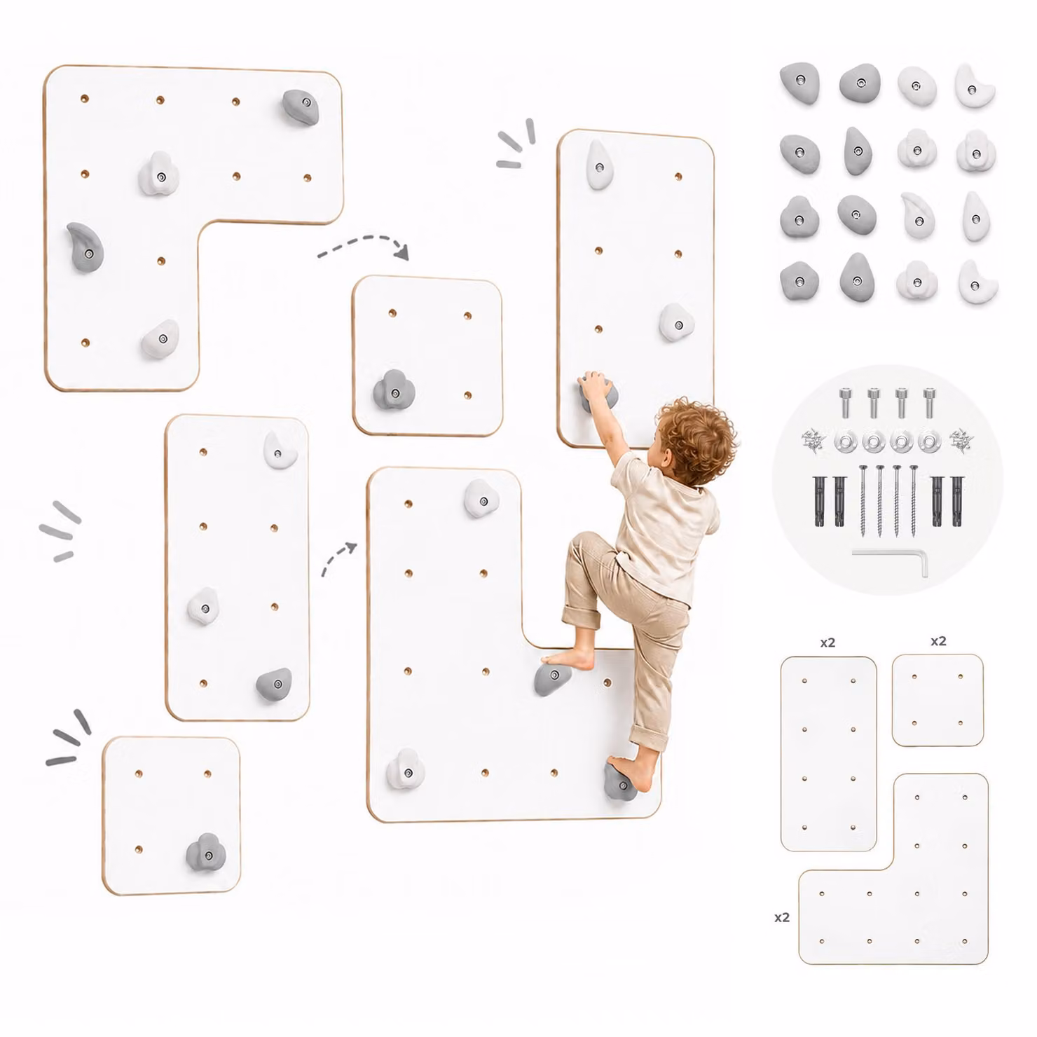 MAMOI ® Parete da arrampicata per bambini, parete da arrampicata modulare per cameretta, parete da arrampicata in legno per interni