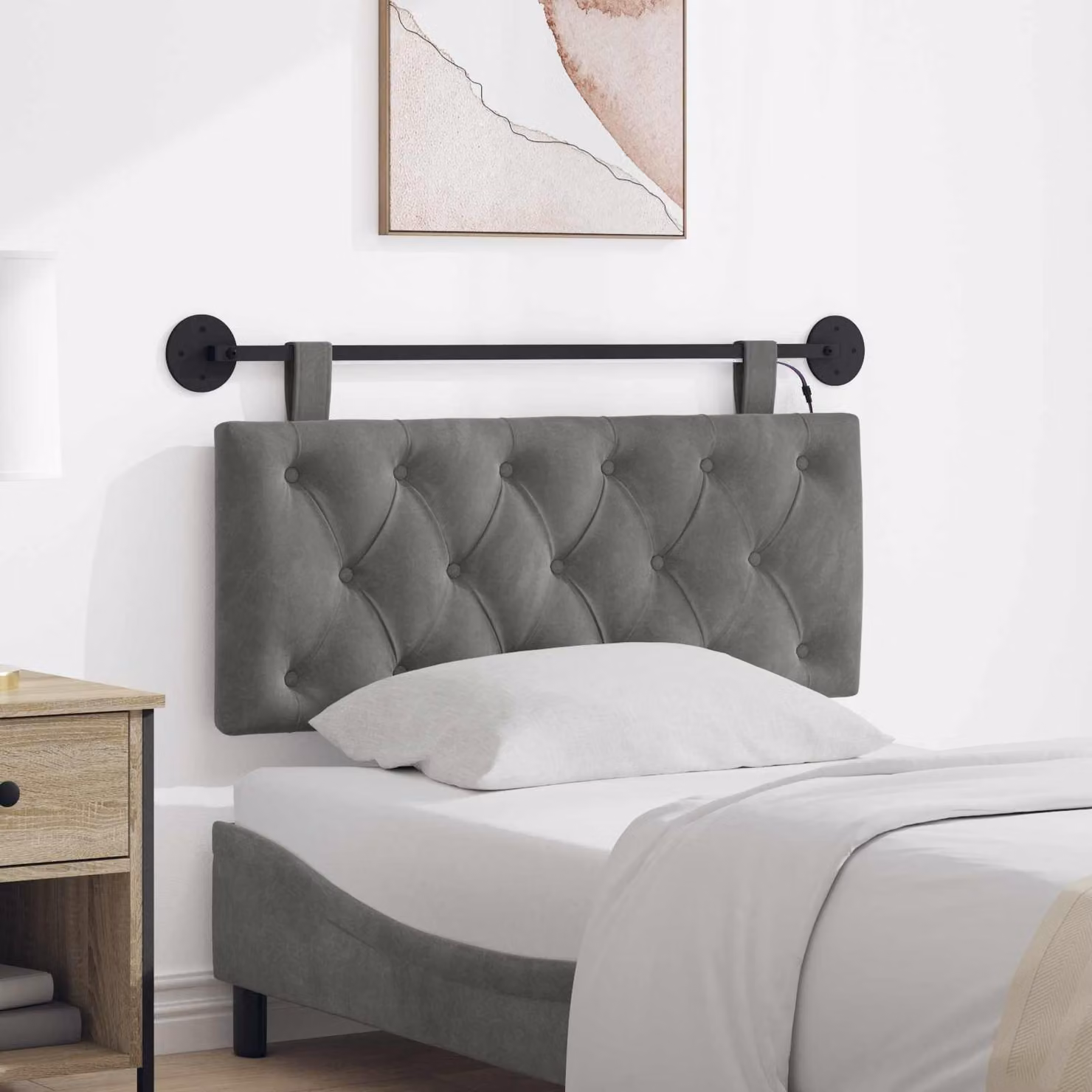 Testiera da letto sospesa vidaXL in velluto grigio con illuminazione integrata