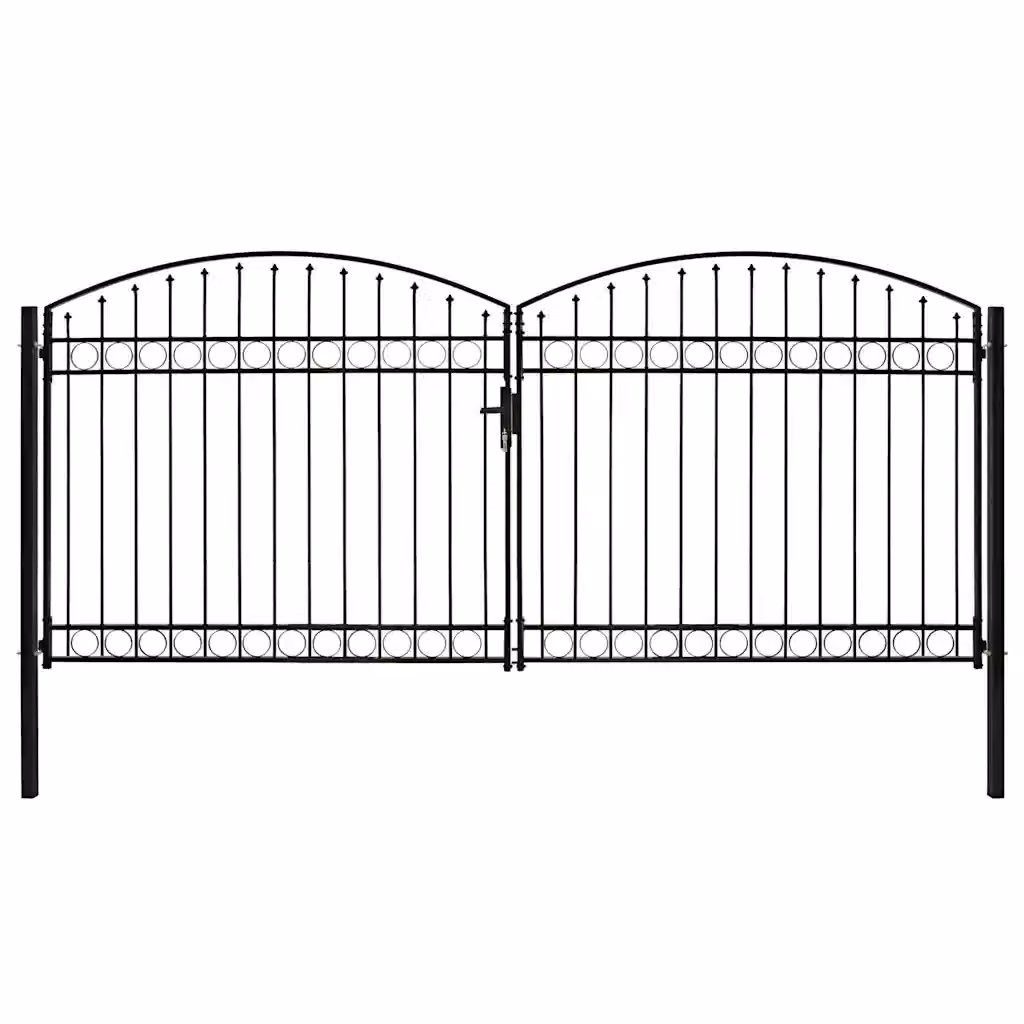 Cancello a doppia anta vidaXL in acciaio nero con parte superiore ad arco L: 400 cm, H: 200 cm
