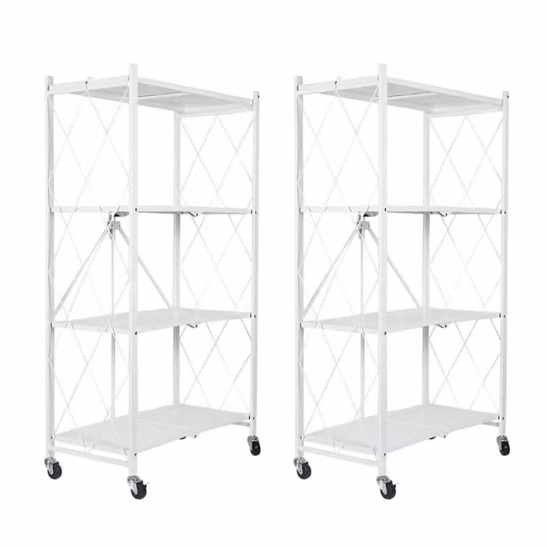 SevenComfort: Scaffale da cucina, scaffale a colonna, scaffale per microonde, scaffale per tavolo da cucina con 4 ripiani, carrello da cucina, set di 2 pezzi, colore bianco
