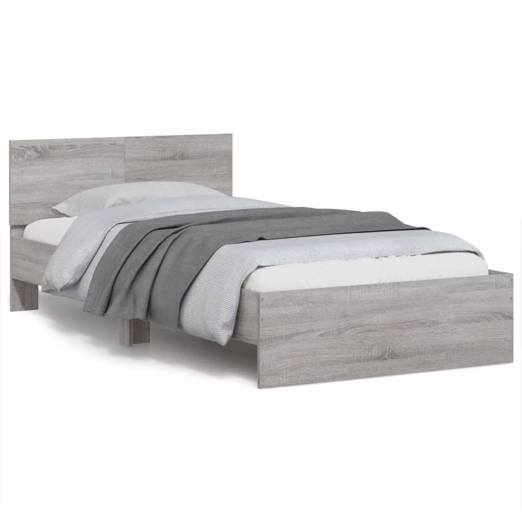 Letto con testiera e illuminazione LED con porta USB vidaXL, Grigio Sonoma, L 100 x P 200 cm