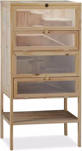 Gabbia per criceti XXL per roditori con rampe e piattaforme 100 x 60 x 60 cm in legno naturale 13_0003948