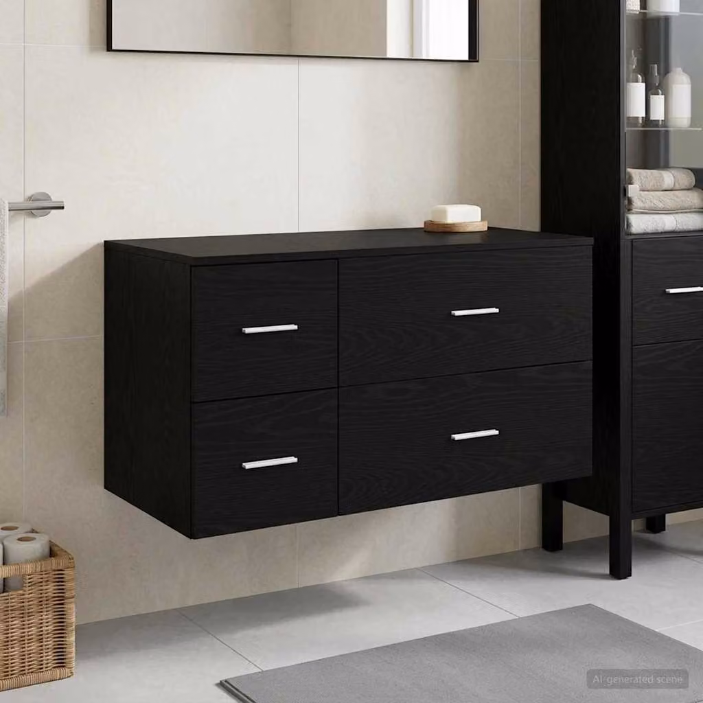 Set di mobili per il bagno moderno vidaXL composto da mobile lavabo e pensile a parete, colore nero opaco, L/P/H: 62,5 x 44,5 x 50,0 cm