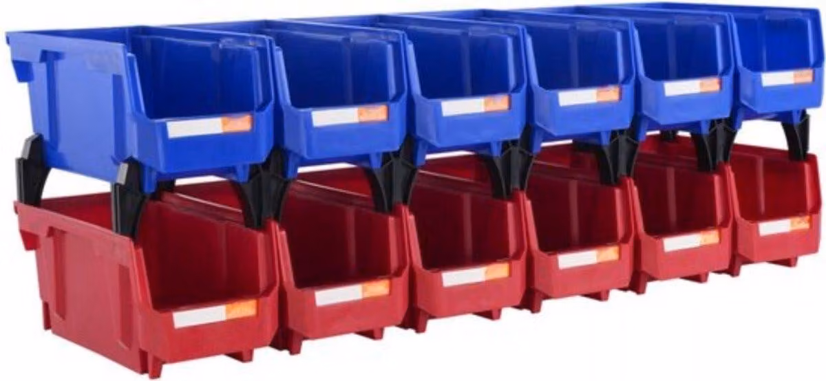 Set di scatole impilabili - 12 pezzi - Blu e rosso - Per il laboratorio, la stanza dei bambini e l'ufficio